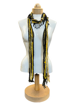 Boho Beaded Lightweight Mohair Scarf Necklace - Black and Gold Shimmer