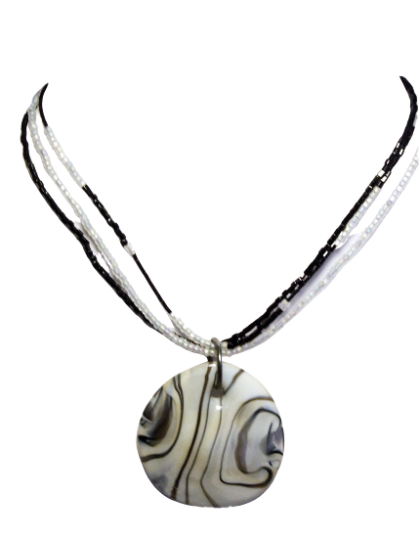 Black and White Murano Glass Pendant Necklace