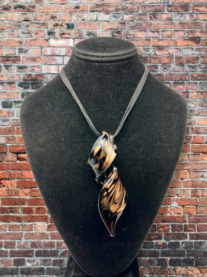 Black and Gold Murano Glass Spiral Pendant Necklace