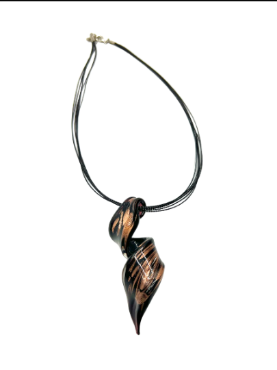 Black and Gold Murano Glass Spiral Pendant Necklace