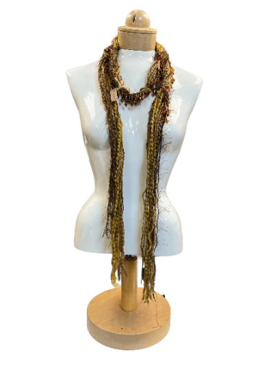 Boho Beaded Lightweight Mohair Scarf Necklace - Gold, Brown and Tans