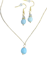 Aqua Amazonite Gemstone Pendant Necklace and Earrings Set, Perfect for Any Occasion