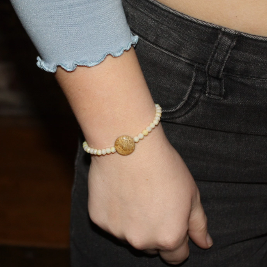 Dainty Petrified Palmwood and Crystal Bracelet