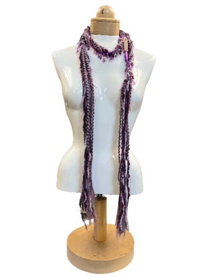 Boho Beaded Lightweight Mohair Scarf Necklace - Eggplant and Lavender with Beads