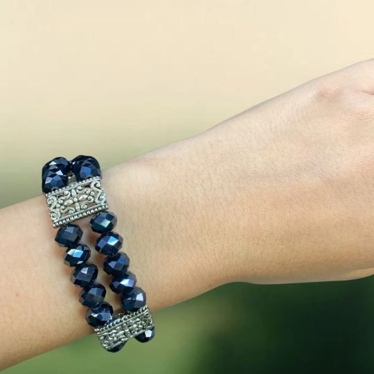 Black Multi-Strand Stacked Crystal Bracelet