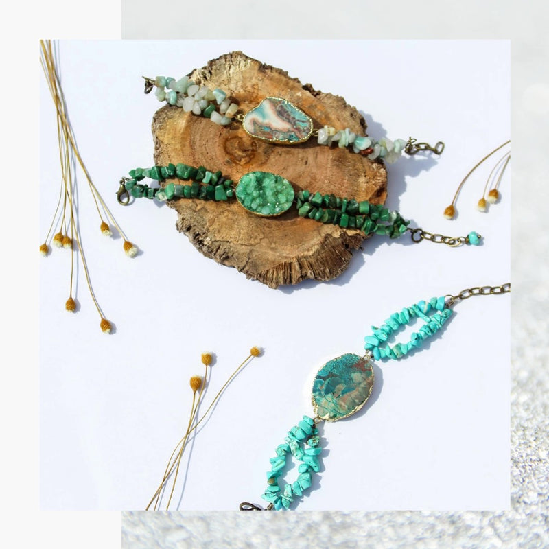 Green Druzy and Malachite Gemstone Bracelet