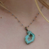 Blue Green Druzy Pendant on Crystal Rosary Chain