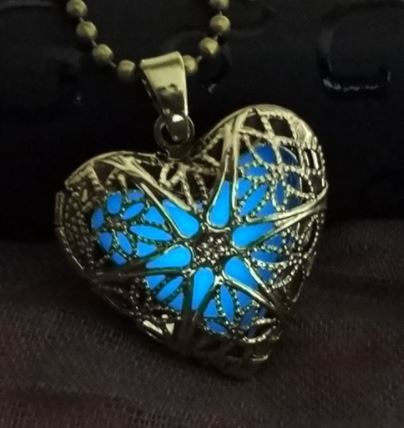 Gold Filigree Heart Glow in the Dark Heart Pendant Long Necklace