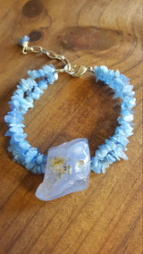 Chalcedony and Blue Lace Agate Gemstone Bracelet