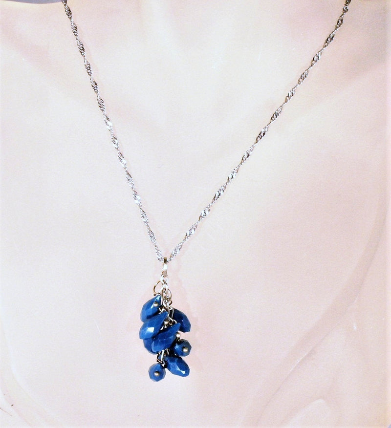 Medium Blue Crystal Teardrop Cluster Necklace on Silver Chain | 18 Inch | Gift Boxed