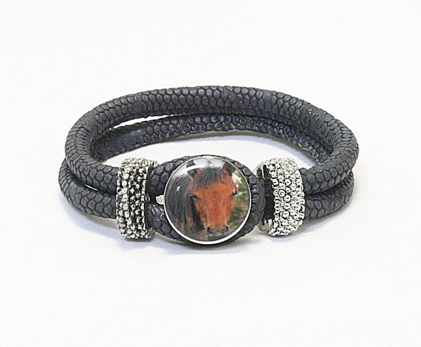 Horse Lovers Leather Snap Bracelet