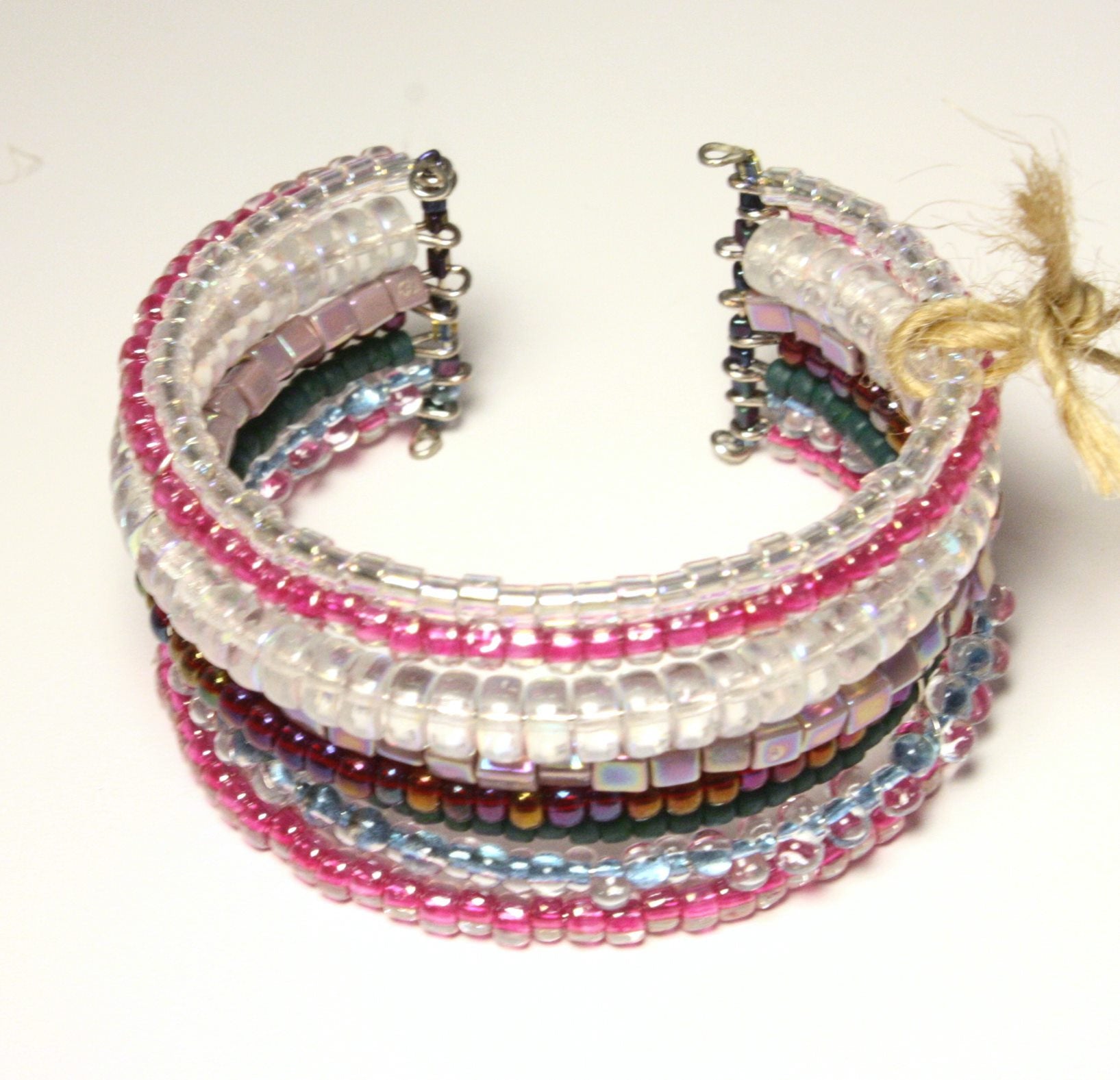 Beaded Cuff Bracelet- Pink Mix