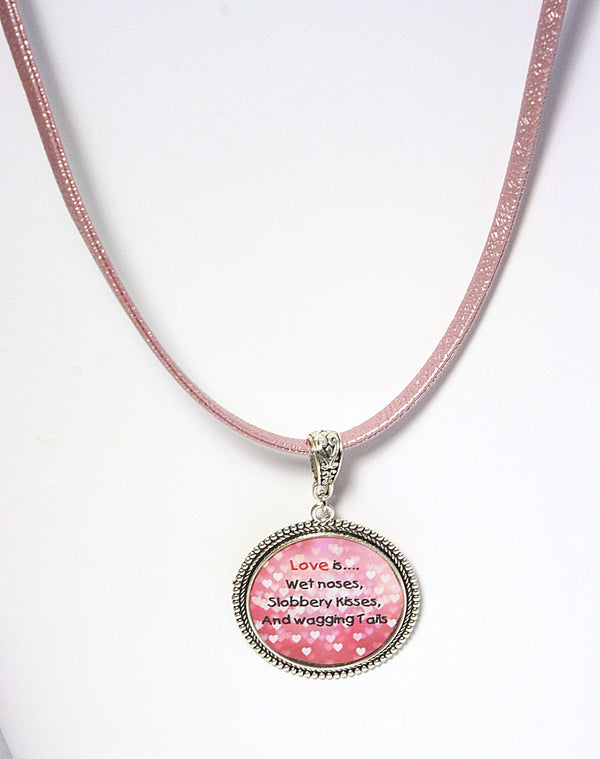 Puppy Love Quote Pink Leather Necklace
