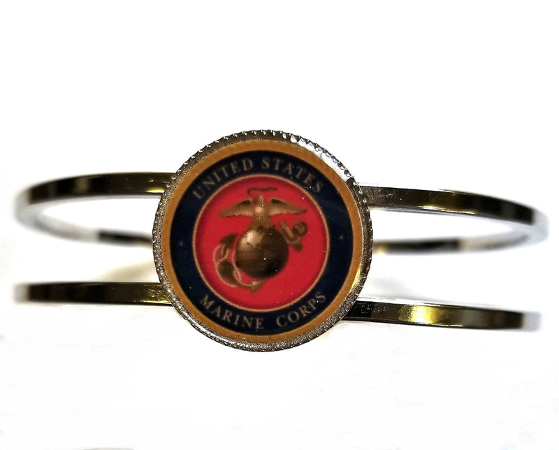 Rhodium Plated Marine Corps Cuff | Marine Seal or EGA | One Size Fits Most 7 to 8 Inch Wrists
