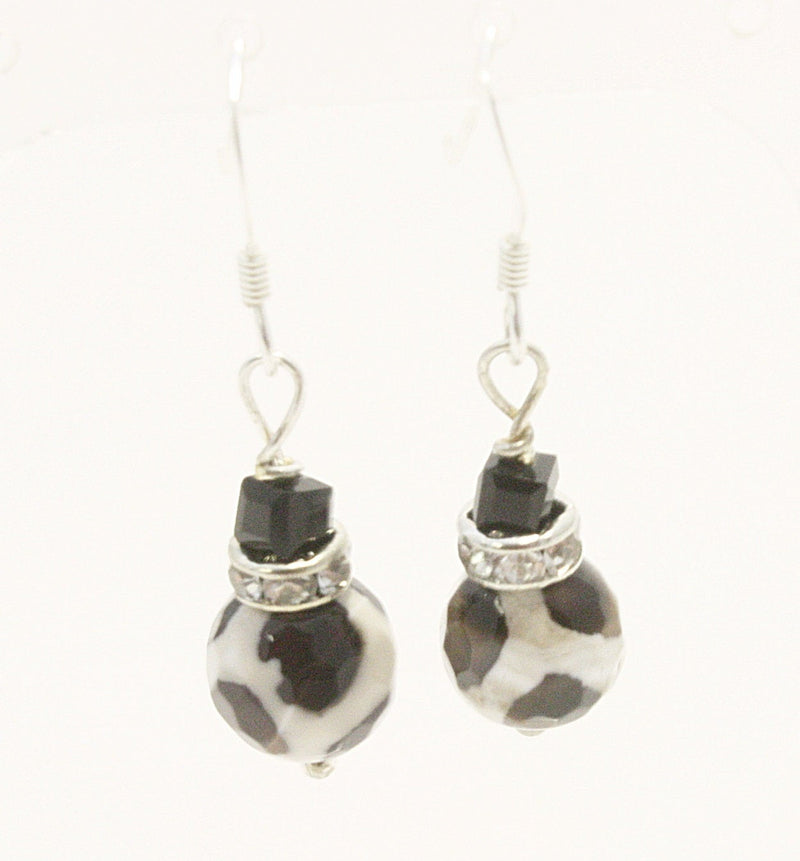 Black & White Gemstone Dalmatian Jasper Drop Earrings
