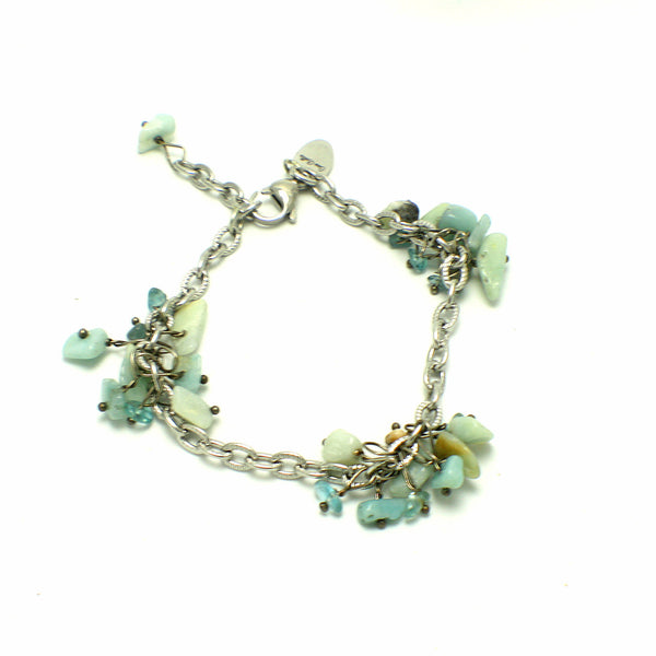 Aqua Amazonite Gemstone Bracelet with Silver-Plated Accents, Perfect for Any Occasion