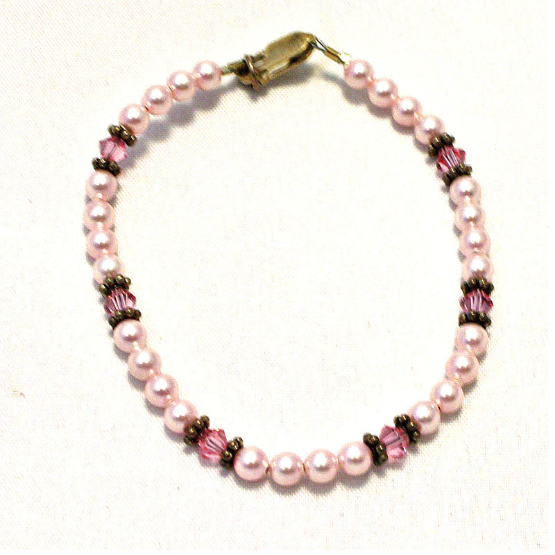 Dainty Swarovksi Pink Pearl Bracelet