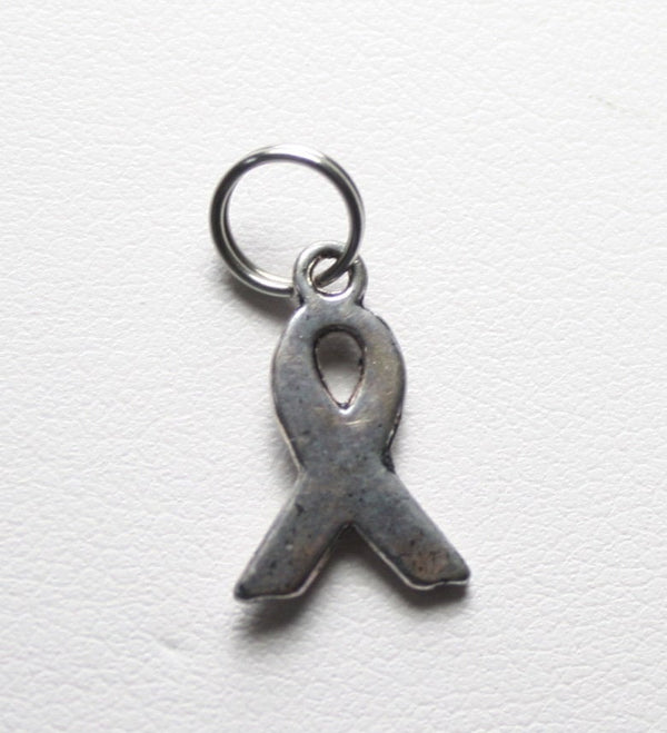 Awareness Ribbon Silver Alloy Charm with Small Stainless Steel Split Ring for Attaching to Your Jewelry