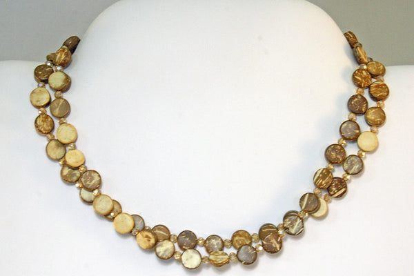 Eco-Friendly Elegance: Sustainable Coconut Shell Necklace (Champagne Crystals)