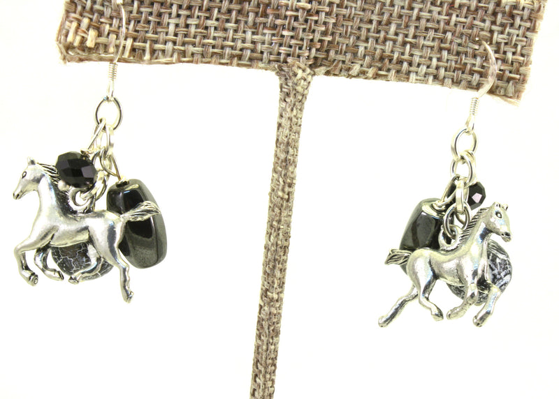 Silver Horse Charm Earrings with Gemstone and Crystal Accents | A Stylish and Elegant Way to Show Your Love of Horses