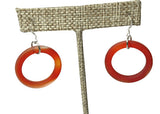 Red Recycled Sea Glass Hoop Ring Earrings