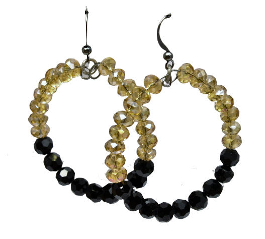 Women's Large Hoop Earrings | Black and Gold  Team Spirit Crystal Hoop Earring | Pittsburgh