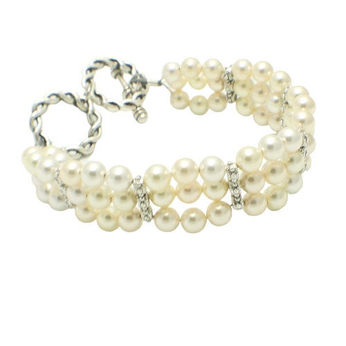 Cream Pearl Multi Strand Bridal Wedding Bracelet