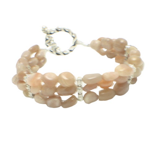 Triple Strand Stacking Sunstone Beige Gemstone Bracelet