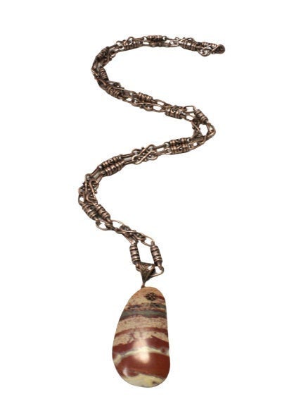 Striped Agate Rust and Copper Healing Gemstone Long  Necklace