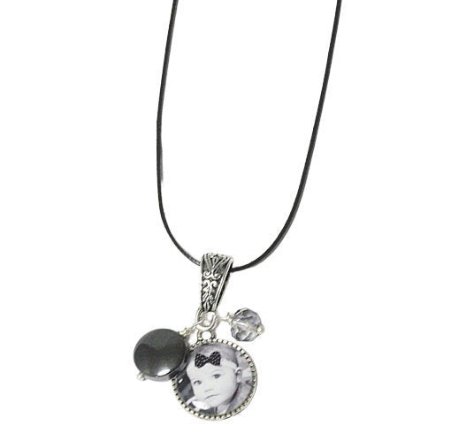 Personalized Photo Necklace with Crystal and Gemstone Charms