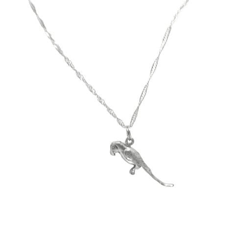 Silver Bird Lover Parrot Pewter Charm Necklace