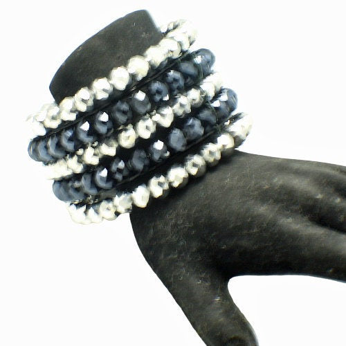 Black and Silver Crystal Statement Cuff Bracelet: Bold and Adjustable