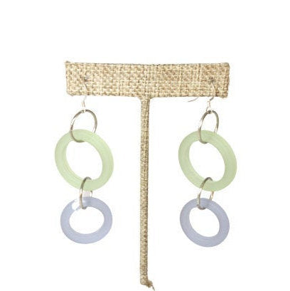 Light Green and Blue Double Hoop Sea Glass Hoop Ring Earrings