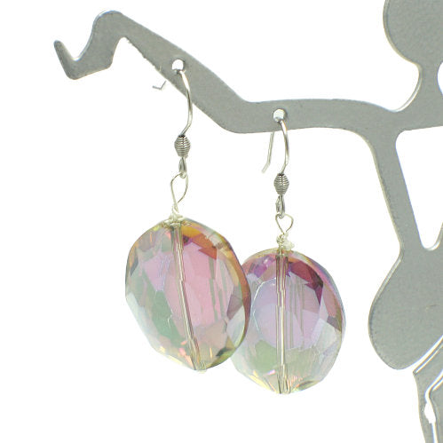 Sparkle with these Iridescent Oval Pink Green Crystal Festive Earrings