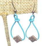 Leather Teardrop Earrings with Diamond or Round Metal Designs