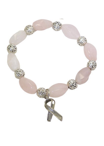 Breast Cancer Awareness Rose Quartz Gemstone Stretch Bracelet