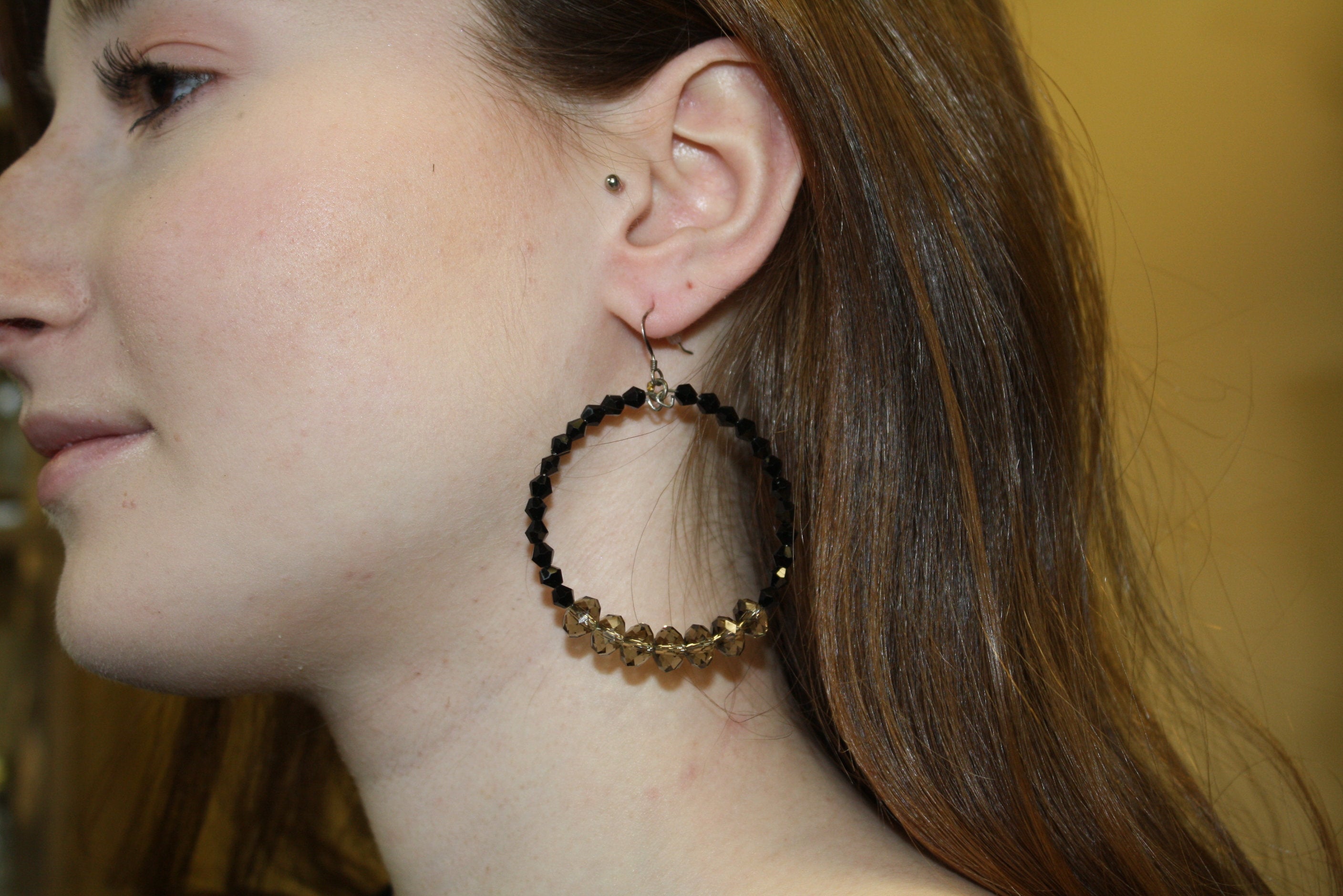 Women's Large Hoop Earrings | Black and Gold  Team Spirit Crystal Hoop Earring | Pittsburgh