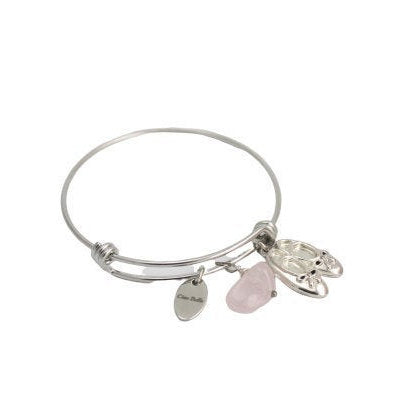 Rose Quartz Ballerina Silver Bangle Charm Bracelet