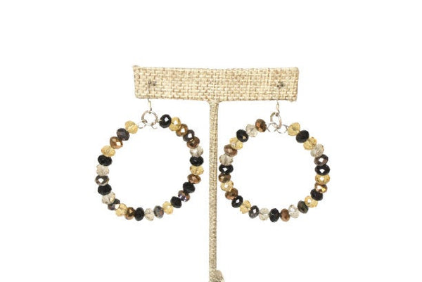 Large Black and Gold Crystal Hoop Earring