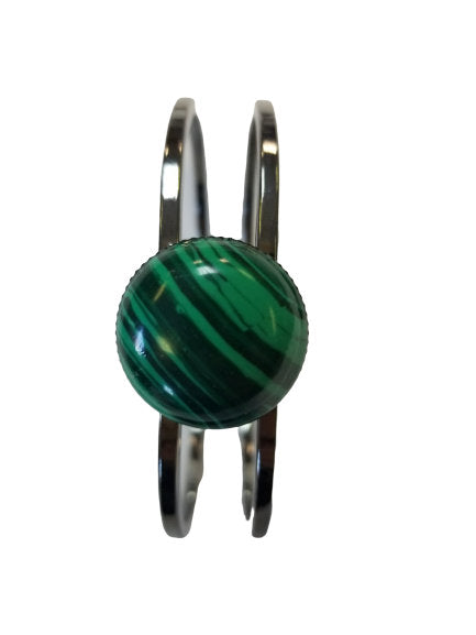 Green Malachite Gemstone Rhodium Plated Cuff Bracelet