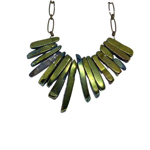 Green Gold Electroplated Agate Necklace