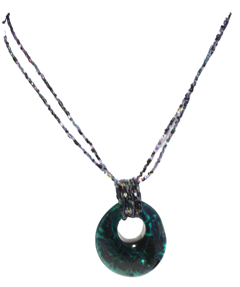 Turquoise and Black Murano Glass Pendant Necklace