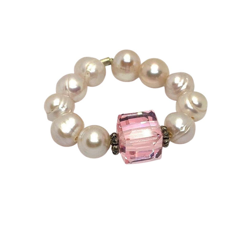 Pearl and Crystal Stretch Rings in Assorted Color Choices