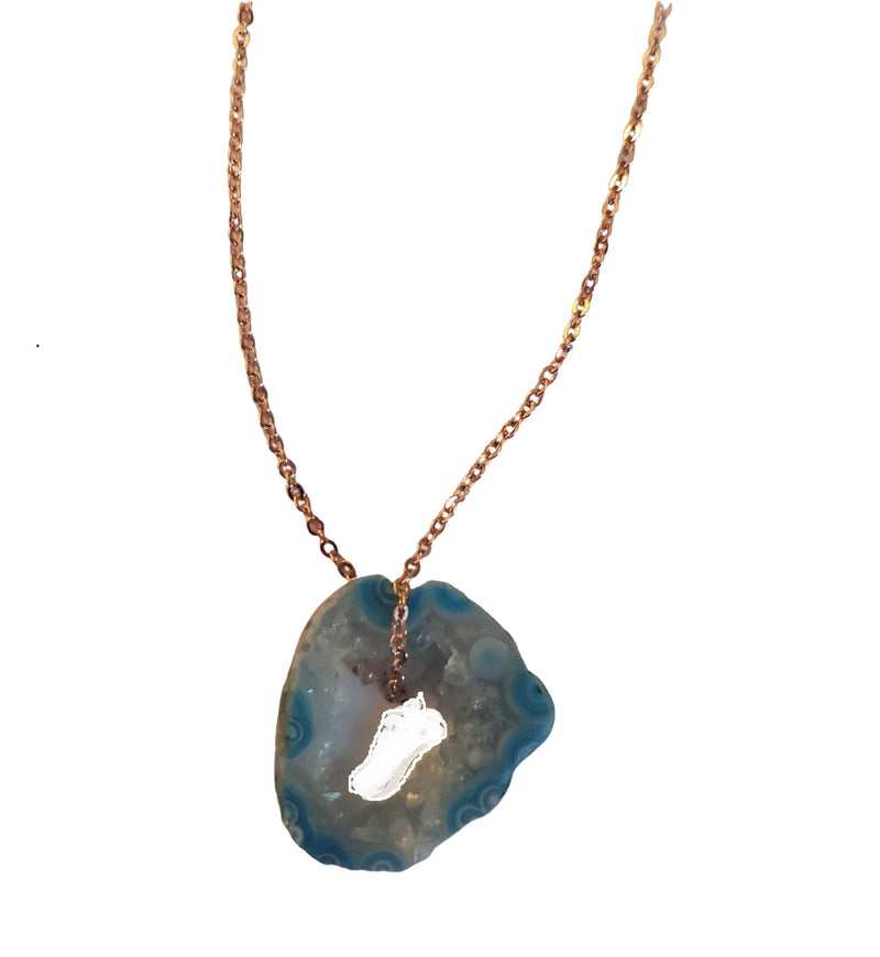 Blue Geode Druzy Pendant Necklace on Rose Gold Chain - Limited Edition