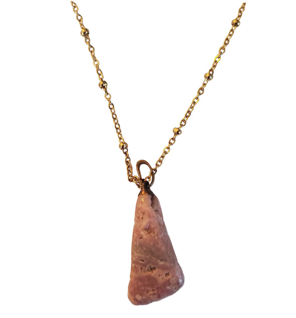 Pink Rhodanite Pendant Necklace on Gold Plated Chain