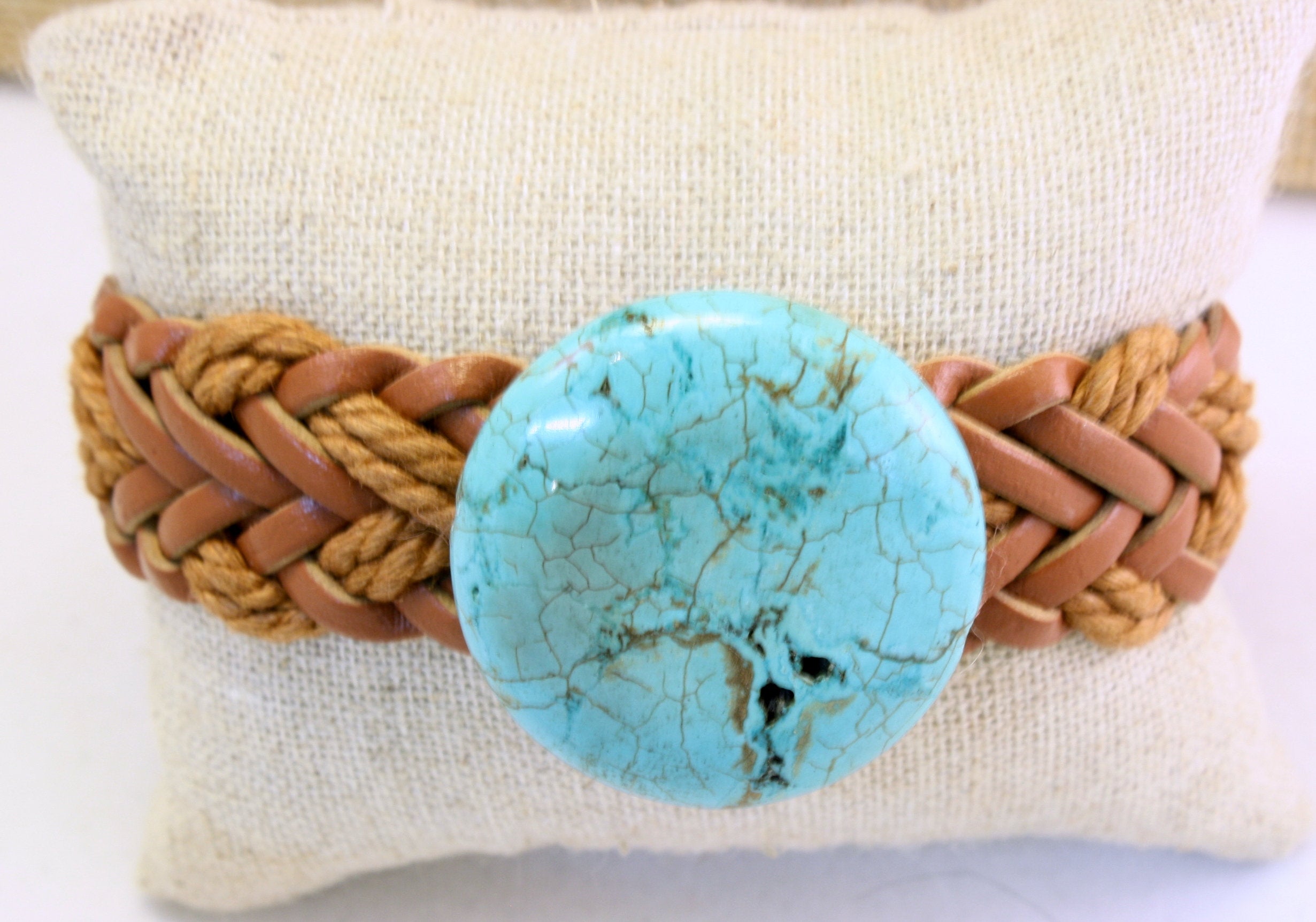 Strength and Serenity: Turquoise Braided Leather Buckle Bracelet