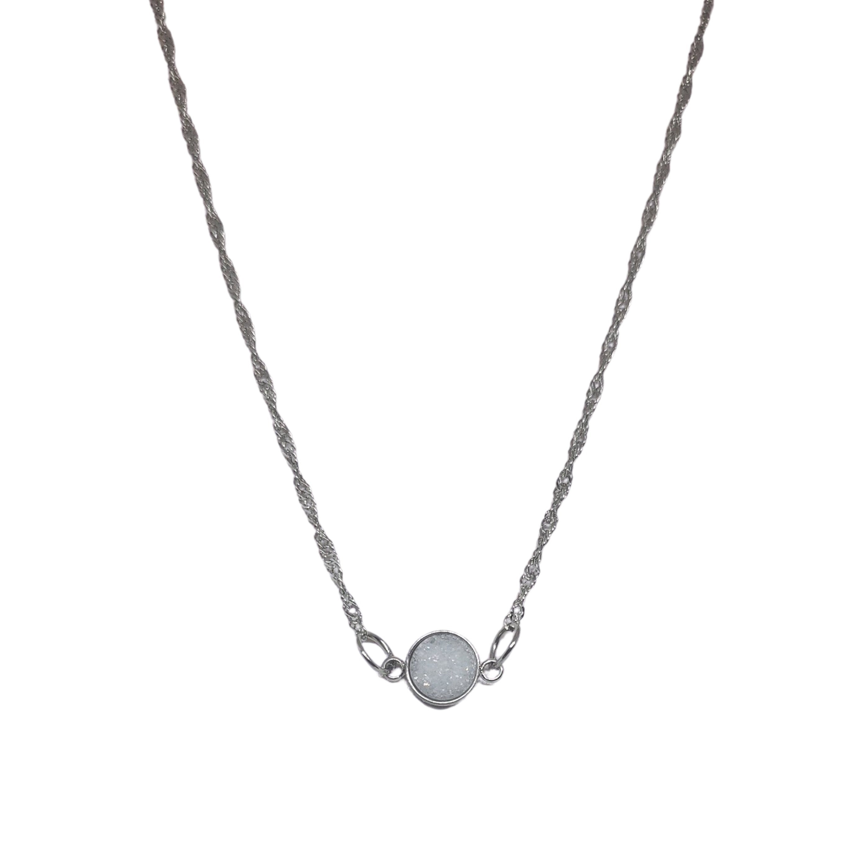Silver Dainty Geode Druzy Necklace For Women