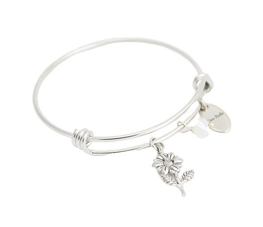 Silver Daisy Flower Bangle Bracelet | Stainless Steel & Pewter by Michelle Marie Boutique