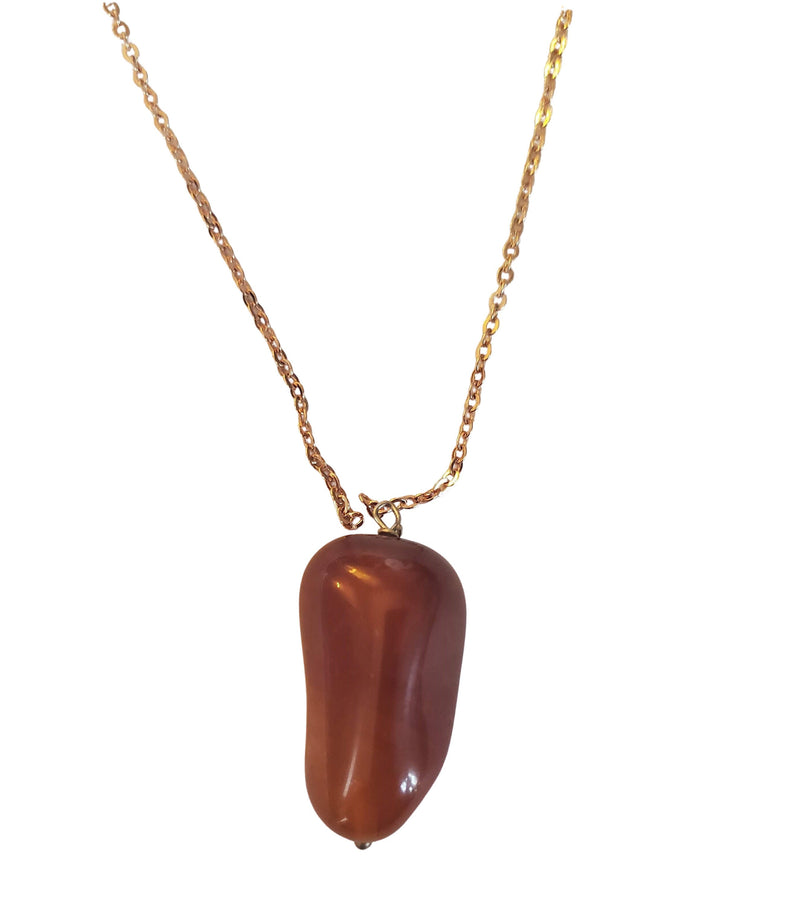 Rust Carnelian Freeform Pendant Necklace on Gold Chain