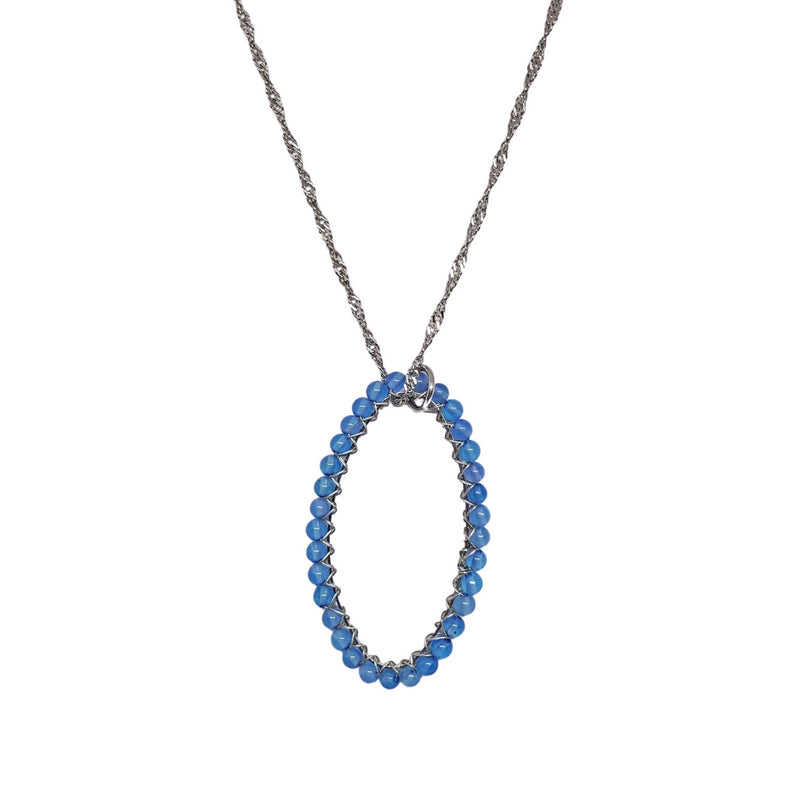 Blue Agate Gemstone Oval Pendant Necklace